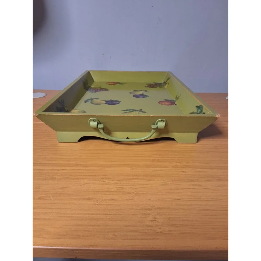 Wooden Serving Display‎ Tray Green With Fruit Motif. 18